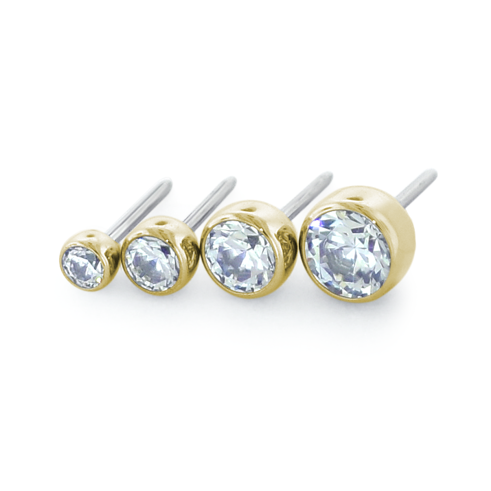 4 Sizes of 18K Yellow Gold Bezel Set Gem Ends with Genuine Diamonds