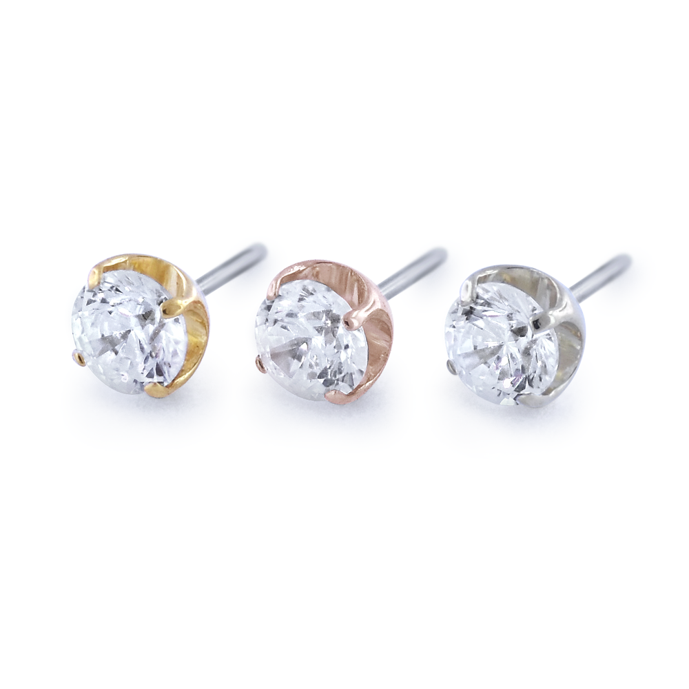 18K Yellow Gold, Rose Gold, and White Gold Prong Set Gem Ends with Genuine Diamonds