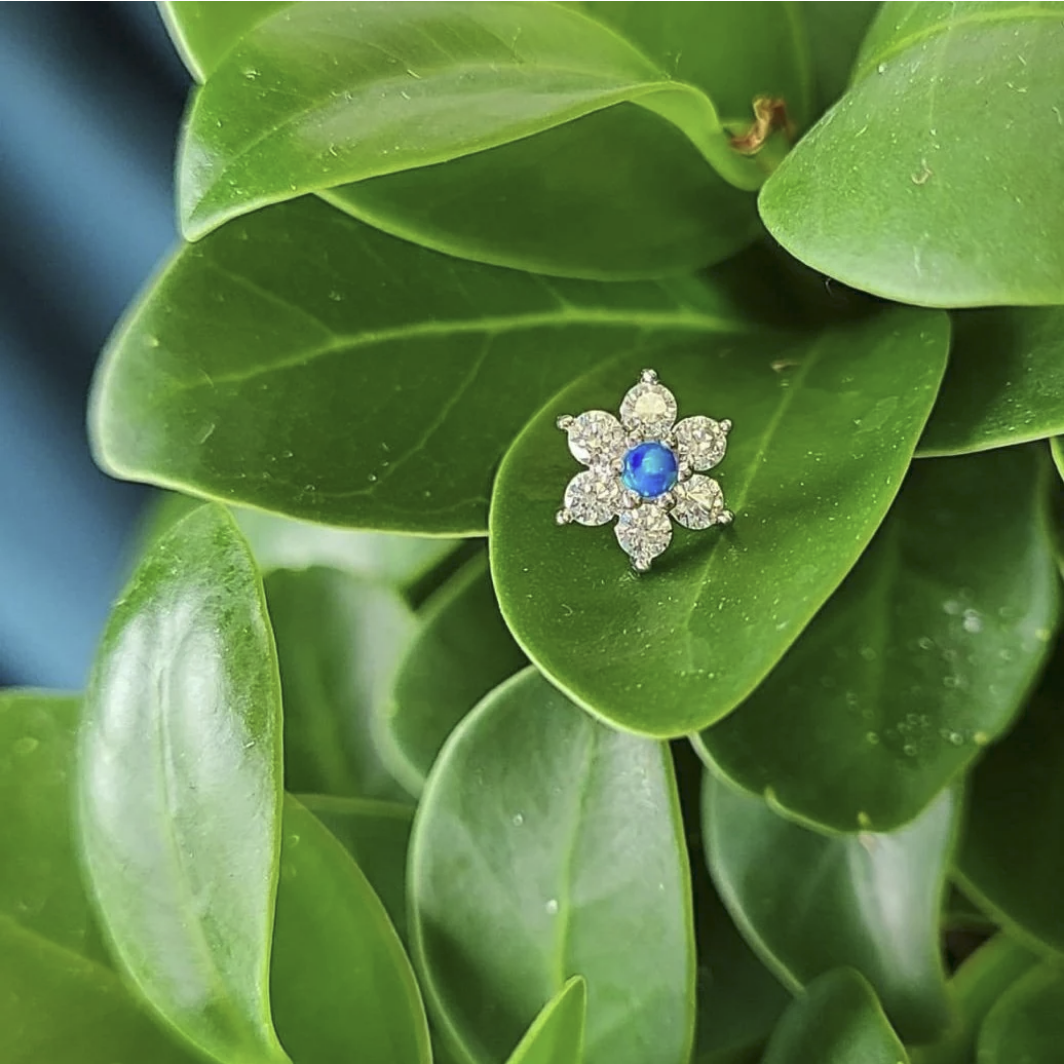 Gold Flower with CZ and Blue Opal from Junipurr