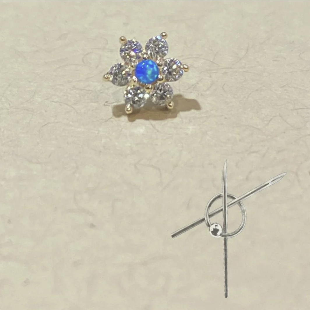 Gold Flower with CZ and Blue Opal from Junipurr