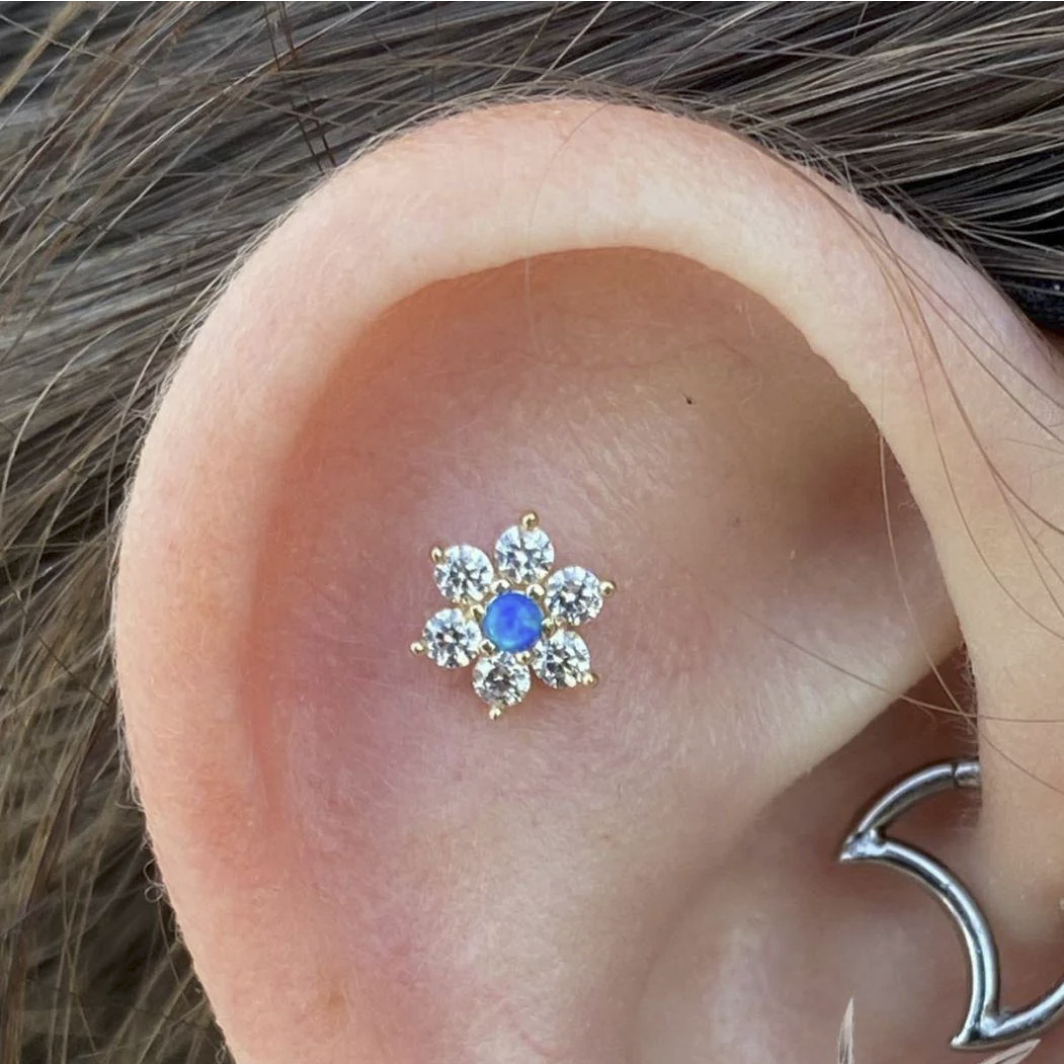 Gold Flower with CZ and Blue Opal from Junipurr