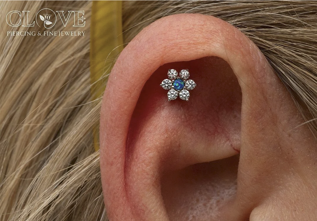 Gold Flower with CZ and Blue Opal from Junipurr