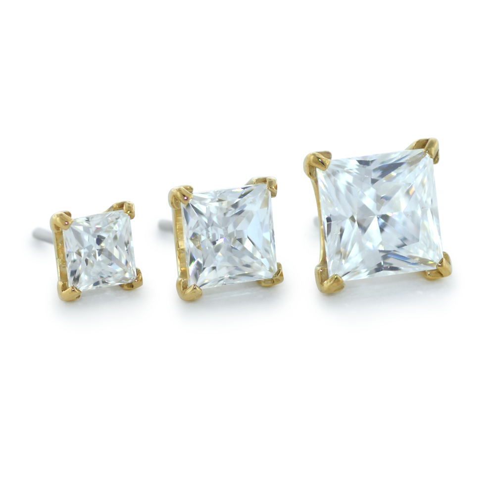 3 sizes of 18K yellow gold princess cut gem ends