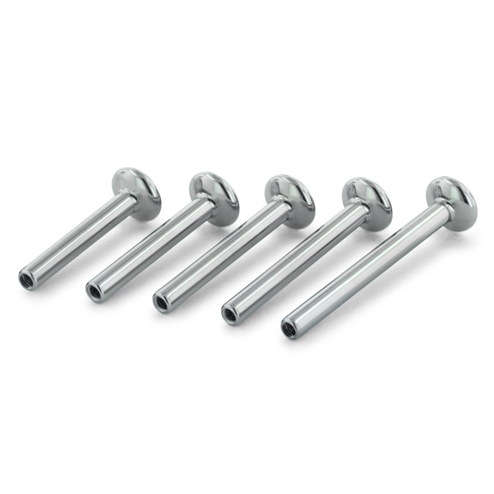 5 sizes of threaded titanium tongue labrets