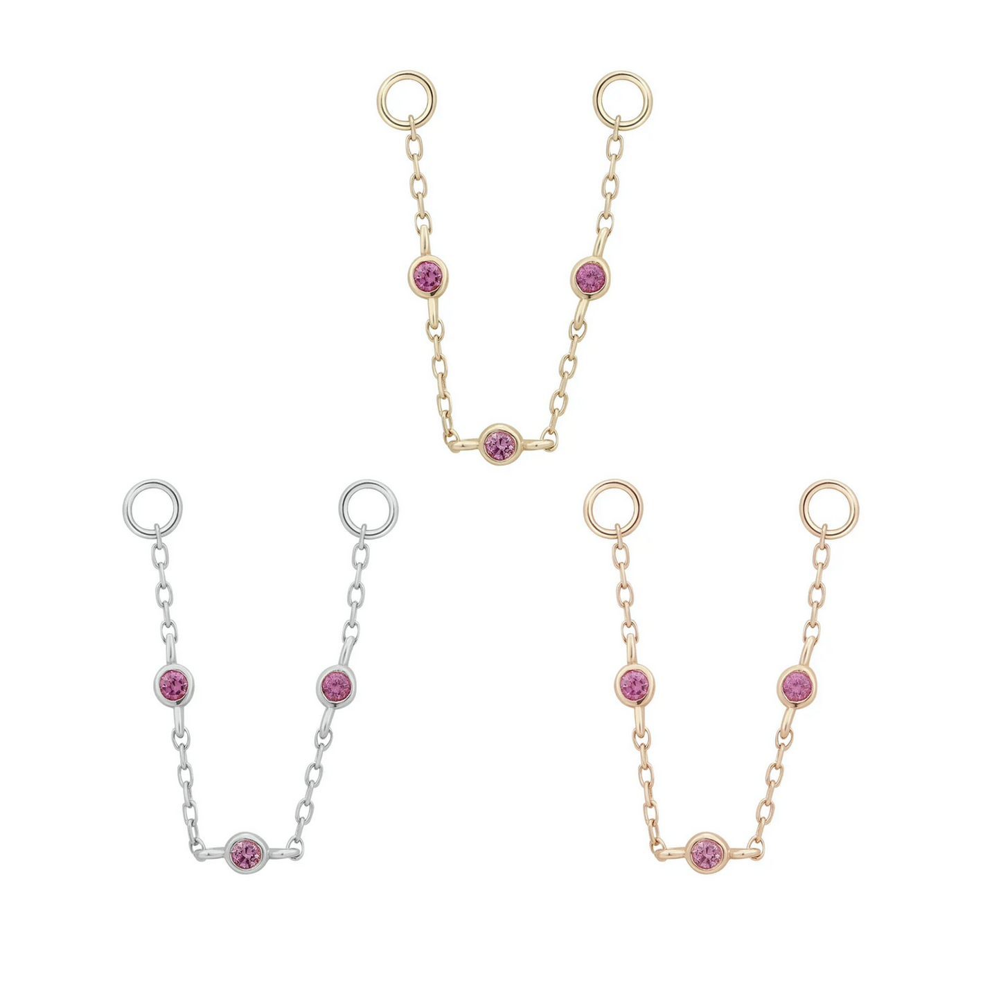 Three Bezel Pink Sapphire Chain From Buddha