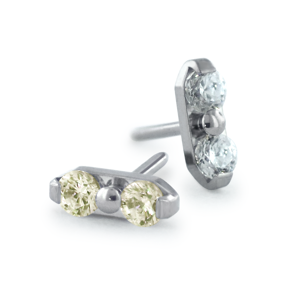 Threadless Titanium Deut Gem Ends featuring 1.5mm and 2mm Gems