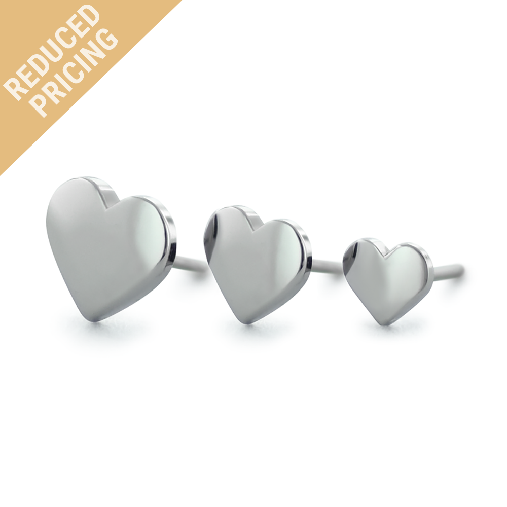 Three sizes of Titanium Threadless Heart Ends with new reduced pricing