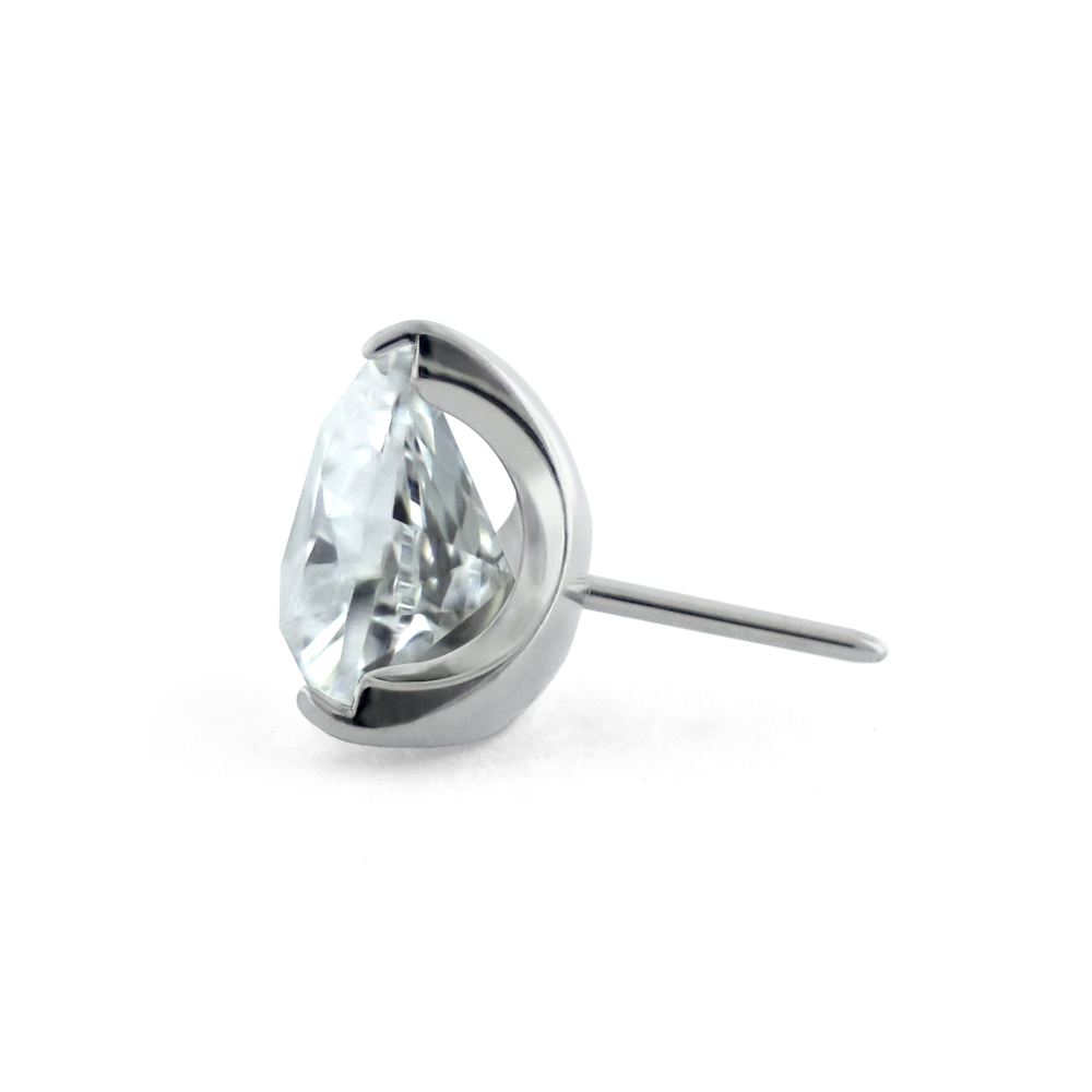 Side view of the threadless titanium trillion cut prong set gem ends