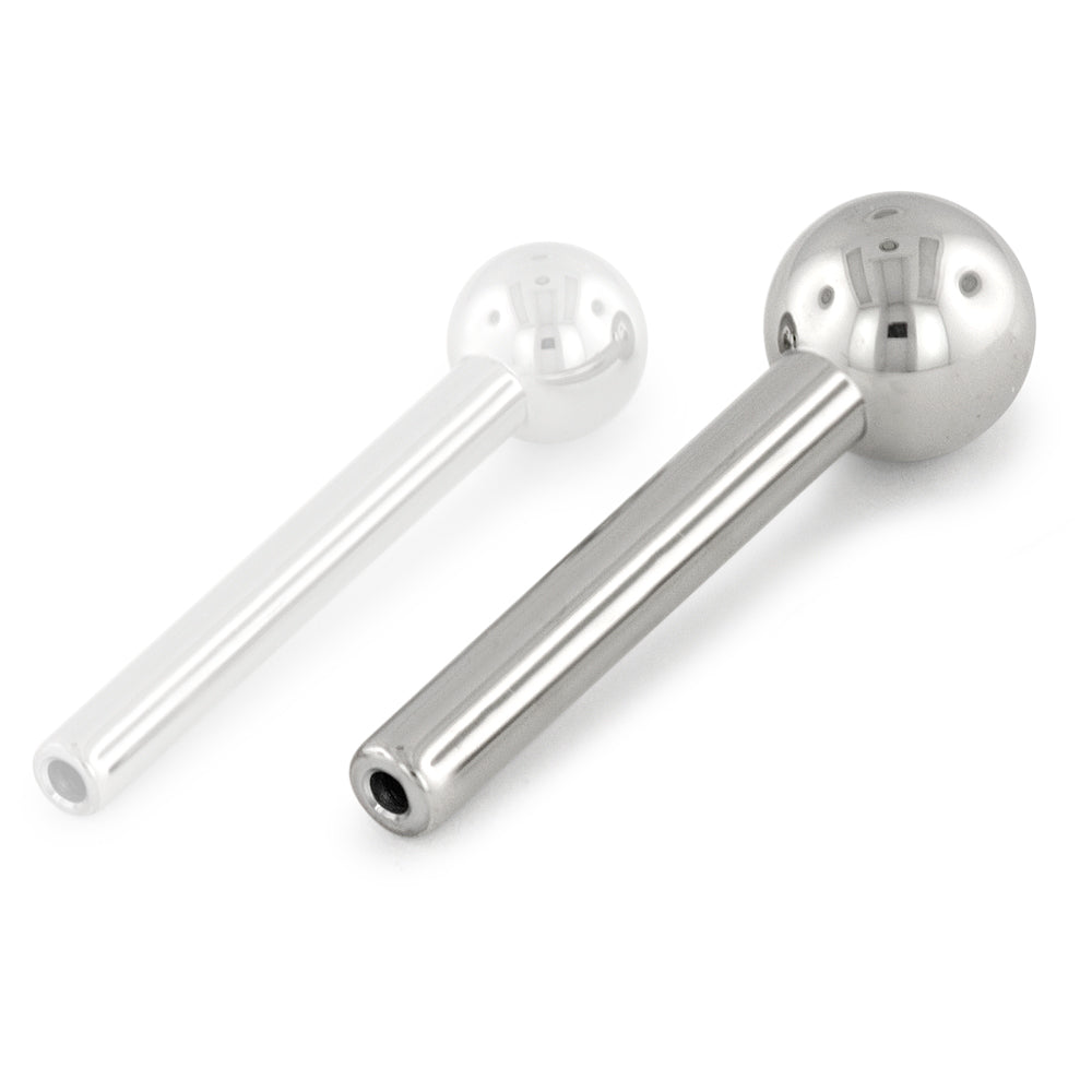 A threadless titanium barbell with a titanium ball end.