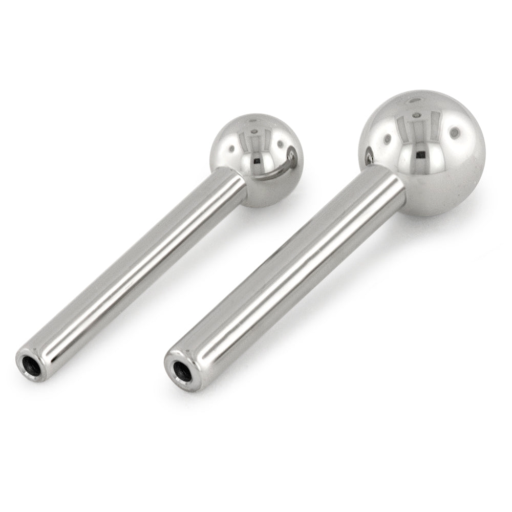 Two threadless titanium barbells with a titanium ball end.